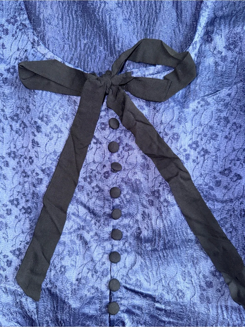 Free People Navy Peplum Blouse with Black bow, New plastic tag attached